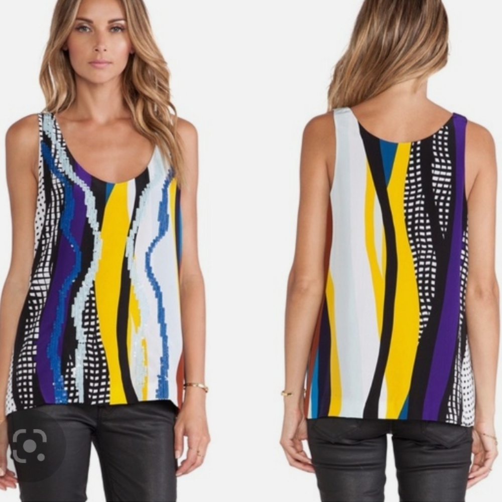 Diane Von Furstenberg Multicolor Abstract Stripe Tank Top